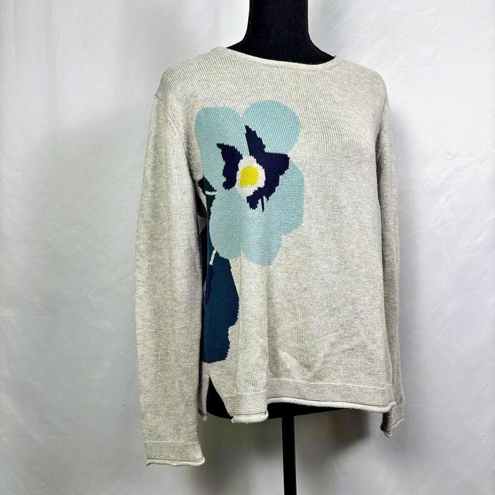 Coldwater Creek cream & blue floral sweater